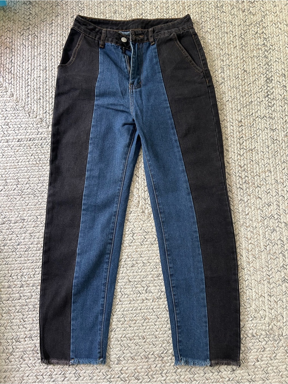 Two-Tone Black and Blue High-Rise Women’s Jeans